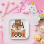 Rustieke Herfst vogelverschrikker met pompoenen en Papieren Bordje (Feest)