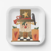 Rustieke Herfst vogelverschrikker met pompoenen en Papieren Bordje (Voorkant)