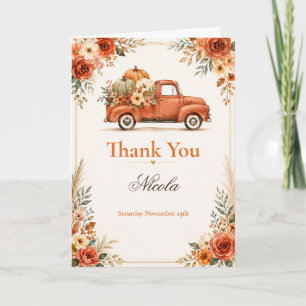 Rustieke herfst-vrachtwagen babyshower bedankkaart