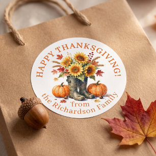 Rustieke herfst zonnebloem laarzen Thanksgiving gr Ronde Sticker