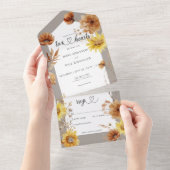 Rustieke herfst Zonnebloem Taupe & Wit Geen diner All In One Uitnodiging (Afscheurbaar)