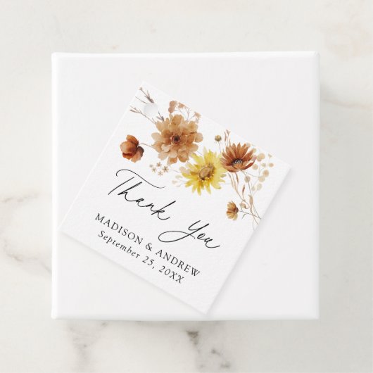 Rustieke herfst Zonnebloemen en Wildflowers Weddin Bedankjes Labels (In situ)