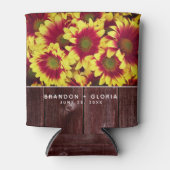 Rustieke herfst Zonnebloemen op hek Bruiloft Blikjeskoeler (Voorkant)