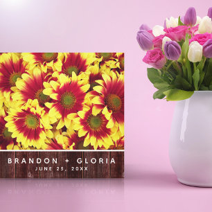 Rustieke herfst Zonnebloemen op hek Bruiloft Canvas Afdruk