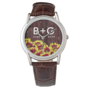 Rustieke herfst Zonnebloemen op hek Bruiloft Horloge