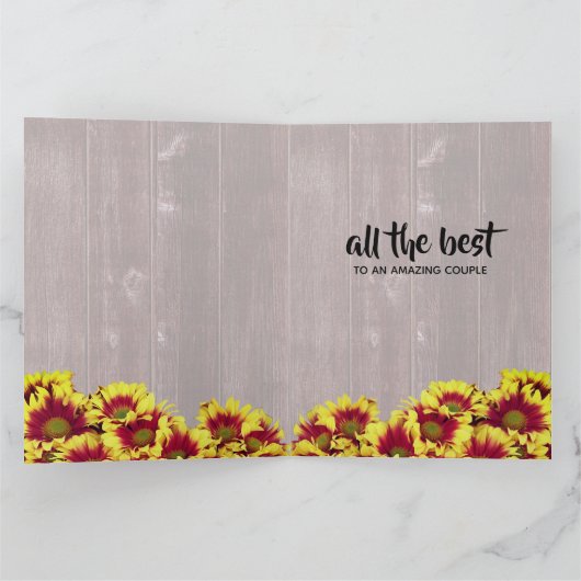 Rustieke herfst Zonnebloemen op hek Bruiloft Kaart (Binnen)