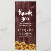 Rustieke herfst Zonnebloemen op hek Bruiloft Menu (Achterkant)