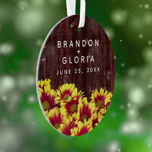 Rustieke herfst Zonnebloemen op hek Bruiloft Ornament