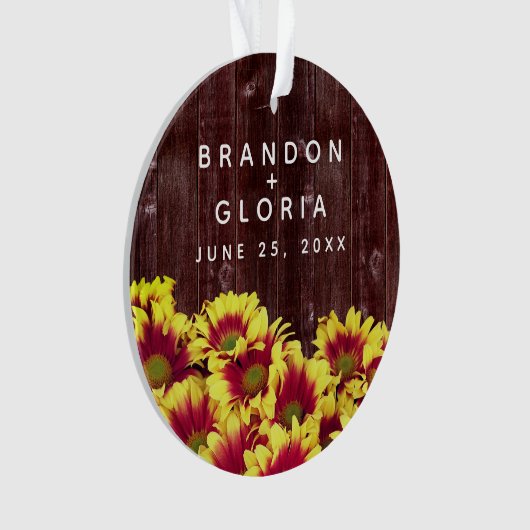 Rustieke herfst Zonnebloemen op hek Bruiloft Ornament (voorkant)