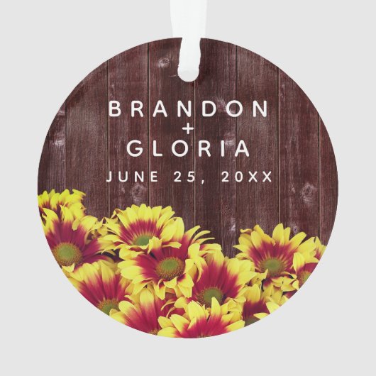 Rustieke herfst Zonnebloemen op hek Bruiloft Ornament (achterkant)