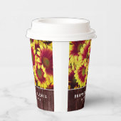 Rustieke herfst Zonnebloemen op hek Bruiloft Papieren Bekers (Rechts)