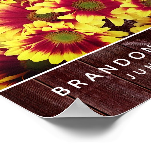 Rustieke herfst Zonnebloemen op hek Bruiloft Poster (Hoek)