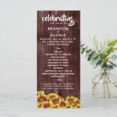 Rustieke herfst Zonnebloemen op hek Bruiloft Programma (Staand voorkant)