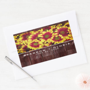 Rustieke herfst Zonnebloemen op hek Bruiloft Rechthoekige Sticker