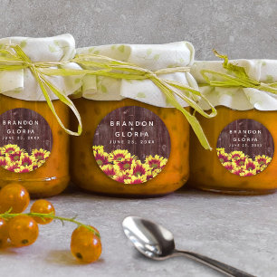 Rustieke herfst Zonnebloemen op hek Bruiloft Ronde Sticker