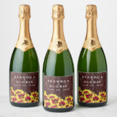 Rustieke herfst Zonnebloemen op hek Bruiloft Sparkling Wijnetiket (Flessen)