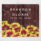 Rustieke herfst Zonnebloemen op hek Bruiloft Sparkling Wijnetiket (Enkel label)