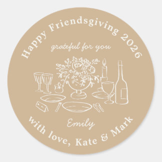Rustieke herfstbeige Friendsgiving-feestfavoriet Ronde Sticker