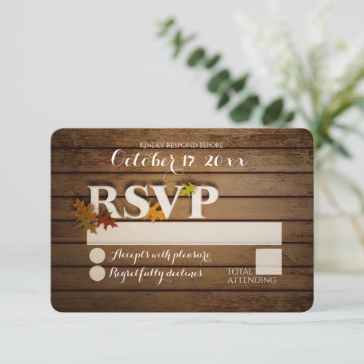 Rustieke herfstblad RSVP Bruiloft (Staand voorkant)