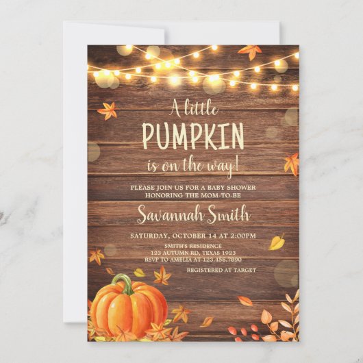 Rustieke herfstbladeren pompoen Baby shower Kaart (Voorkant)