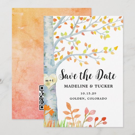 Rustieke Herfstbladeren QR Code Save the Date (Voorkant / Achterkant)