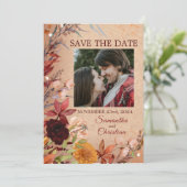 Rustieke herfstbloei Bourgondië Blush Foto Save The Date (Staand voorkant)