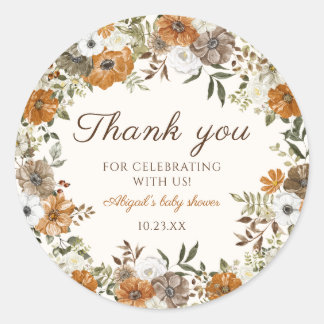 Rustieke Herfstbloemen Baby Shower Bedankt Ronde Sticker