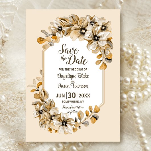 Rustieke herfstbloemen bruiloft save the date