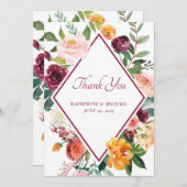 Rustieke Herfstbloemen Wijnrood Bedankkaart Kaart (Voorkant / Achterkant)