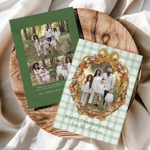 Rustieke Herfstkrans met Bow 4 Foto Thanksgiving Feestdagenkaart