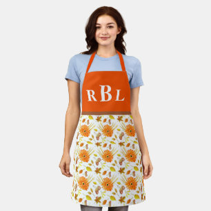 Rustieke herfstoogst Sinaasappel bloemmonogram Schort