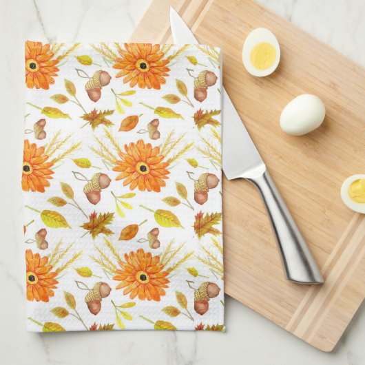 Rustieke herfstoogst Sinaasappel bloemmonogram Theedoek (Quarter Fold)