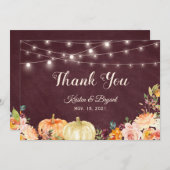 Rustieke herfstpompoen bordeauxrode bloemenslinger bedankkaart (Voorkant / Achterkant)