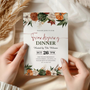Rustieke herfstpompoenen Friendsgiving-diner Kaart