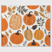 Rustieke herfstpompoenen, kalebassen en bladpatroo cadeaupapier (Vlak)