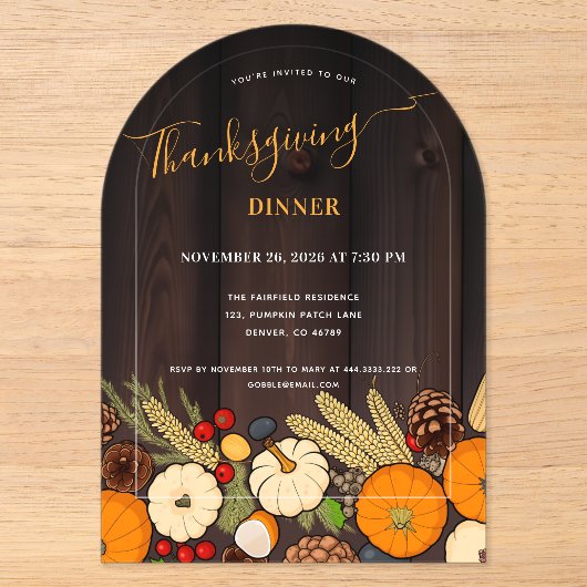 Rustieke herfsttafel Thanksgiving-diner Acryl Uitnodigingen (Voorkant)