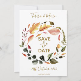 Rustieke herfsttinten watercolor bloempatroon save the date
