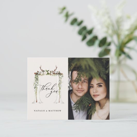 Rustieke hert en waterverf bloemenluifel bruiloft briefkaart (Staand voorkant)