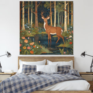 Rustieke herten boho bos bos groen canvas afdruk