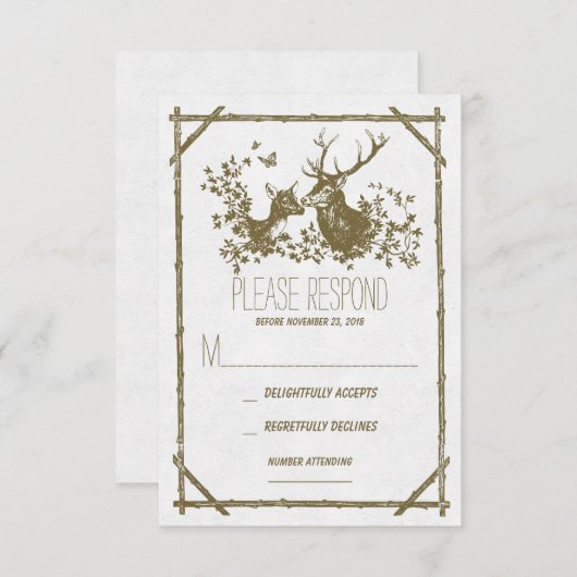 Rustieke herten bruiloft RSVP kaarten (Voorkant / Achterkant)
