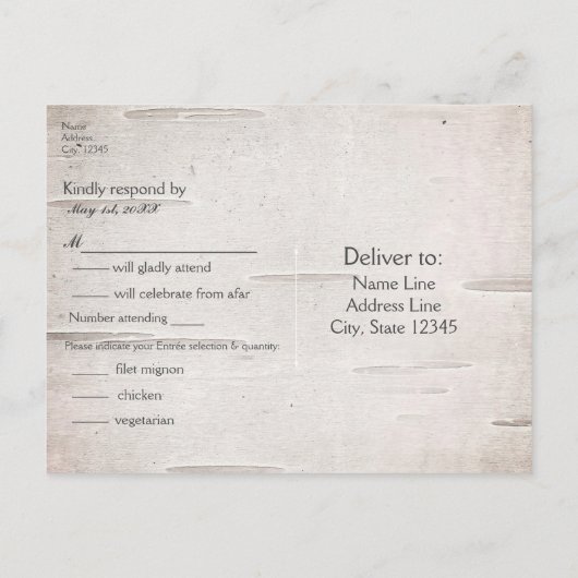 Rustieke herten & takken berken bruiloft RSVP Uitnodiging Briefkaart (Achterkant)