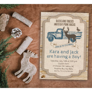 Rustieke Herten Truck Boy Baby shower Invitation Kaart