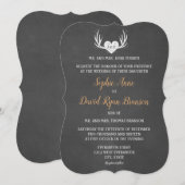 Rustieke hertenhoorns & Hart Krijtbord Trouw Uitno Kaart (Voorkant / Achterkant)