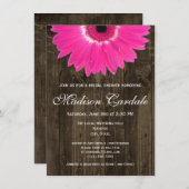 Rustieke Hete Roze Daisy Bruidsdouche Uitnodiging (Voorkant / Achterkant)