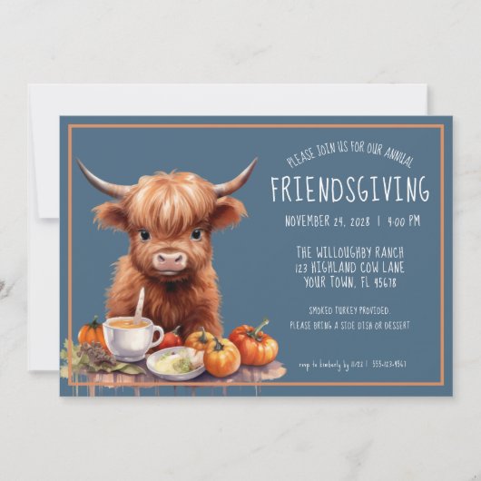 Rustieke Highland Koe Friendsgiving Uitnodiging (Voorkant)