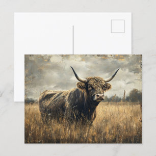 Rustieke Highland Koe landschapskunst Briefkaart