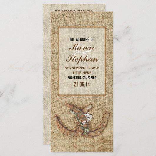 Rustieke hoefijzer huwelijksprogramma's programma (Voorkant / Achterkant)