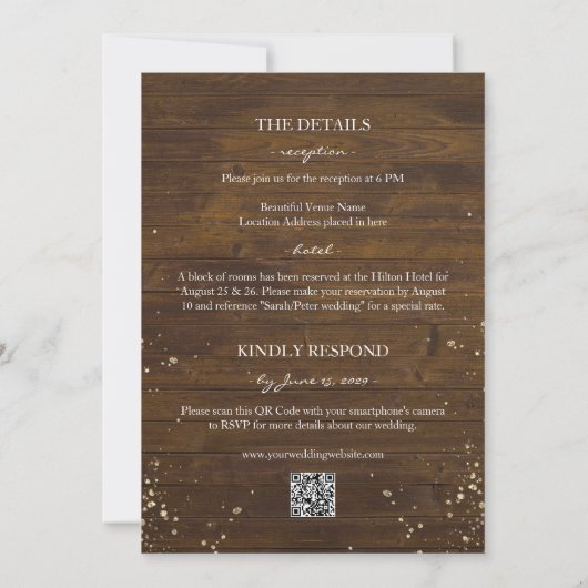 Rustieke Hoefijzer String Lights All-in-One Weddin Kaart (Achterkant)