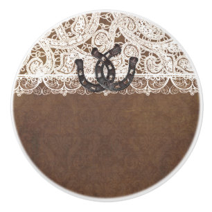 Rustieke hoefijzers & kant landelijke westerse ele keramische knop