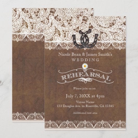 Rustieke Hoefijzers & Lace Country REPETITIE Diner Kaart (Voorkant / Achterkant)